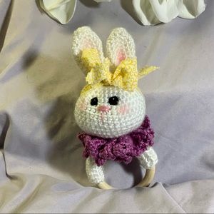 Brand New Handmade Bunny Rabbit Teether and Rattle makes a perfect baby gift.